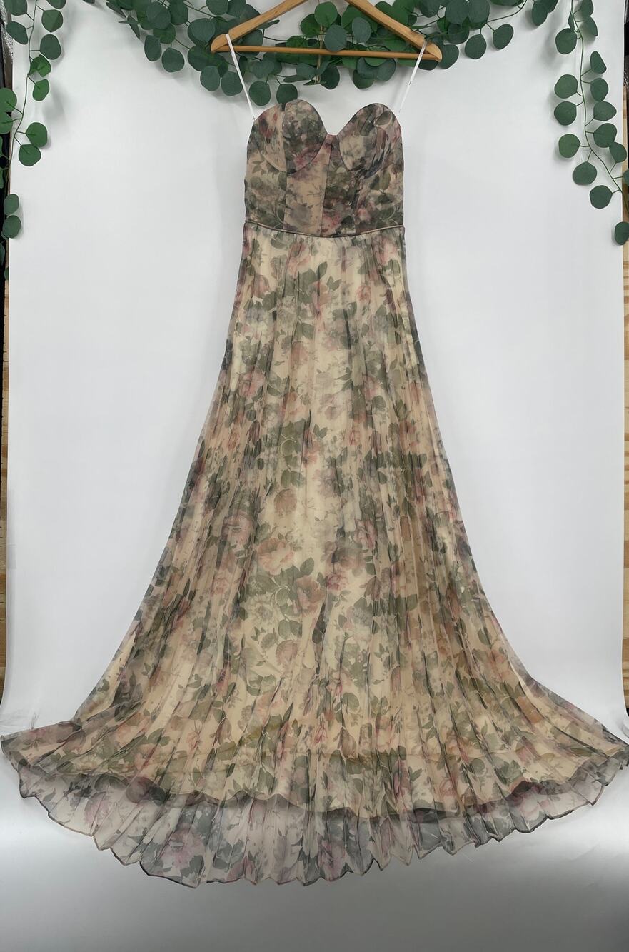 Lulus NWT Most Beautiful Day Multi Floral Print Organza Organza Maxi Gown Small